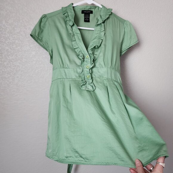 SAM‎ & MAX x VINTAGE y2k green babydoll ruffle tie waist top size M - Picture 4 of 7